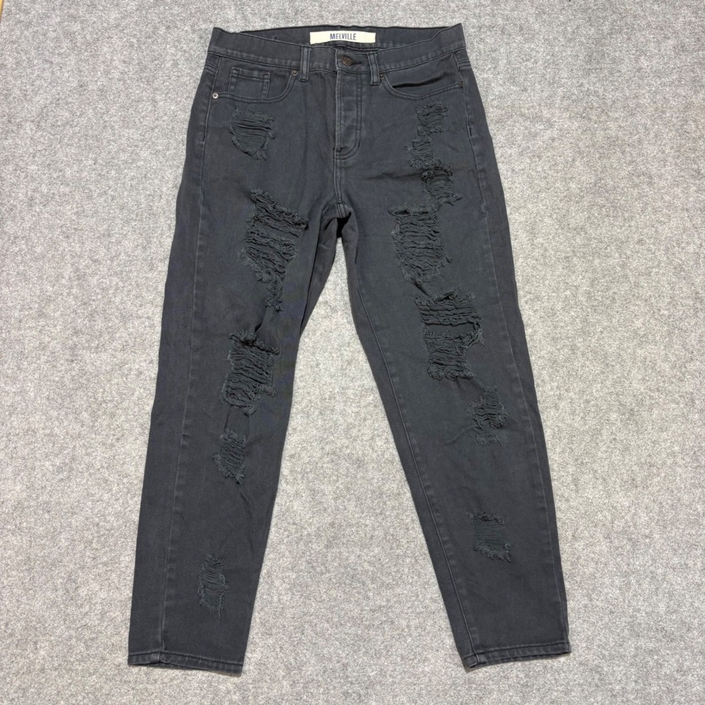 Melville Distressed Denim Jeans Faded Black Tapered Leg Streetwear Size 28